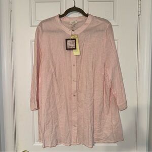 Marina Luna baby Pink button down blouse linen rayon Top beach cover 1X NWT